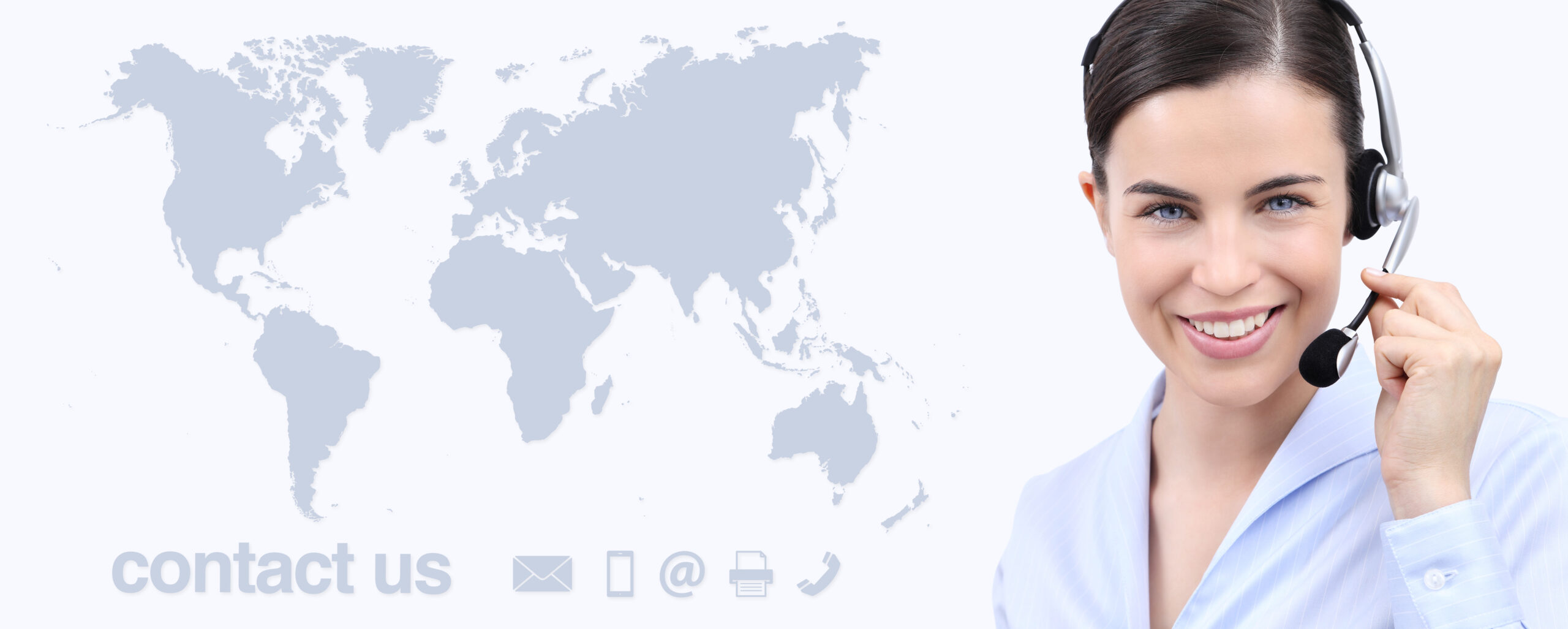 Customer,Service,Operator,Woman,With,Headset,Smiling,,World,Map,On